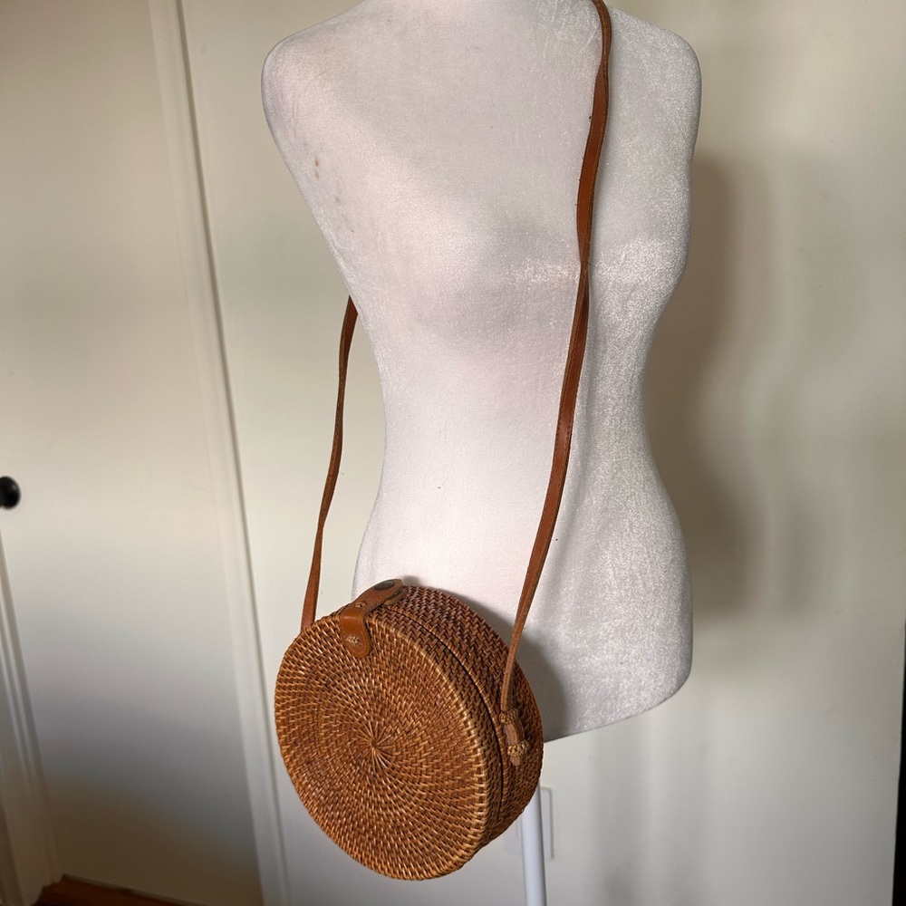 Brown Rattan Crossbody Bag